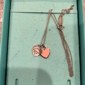 Tiffany & Co. Silver and Pink Mini Double Heart Necklace